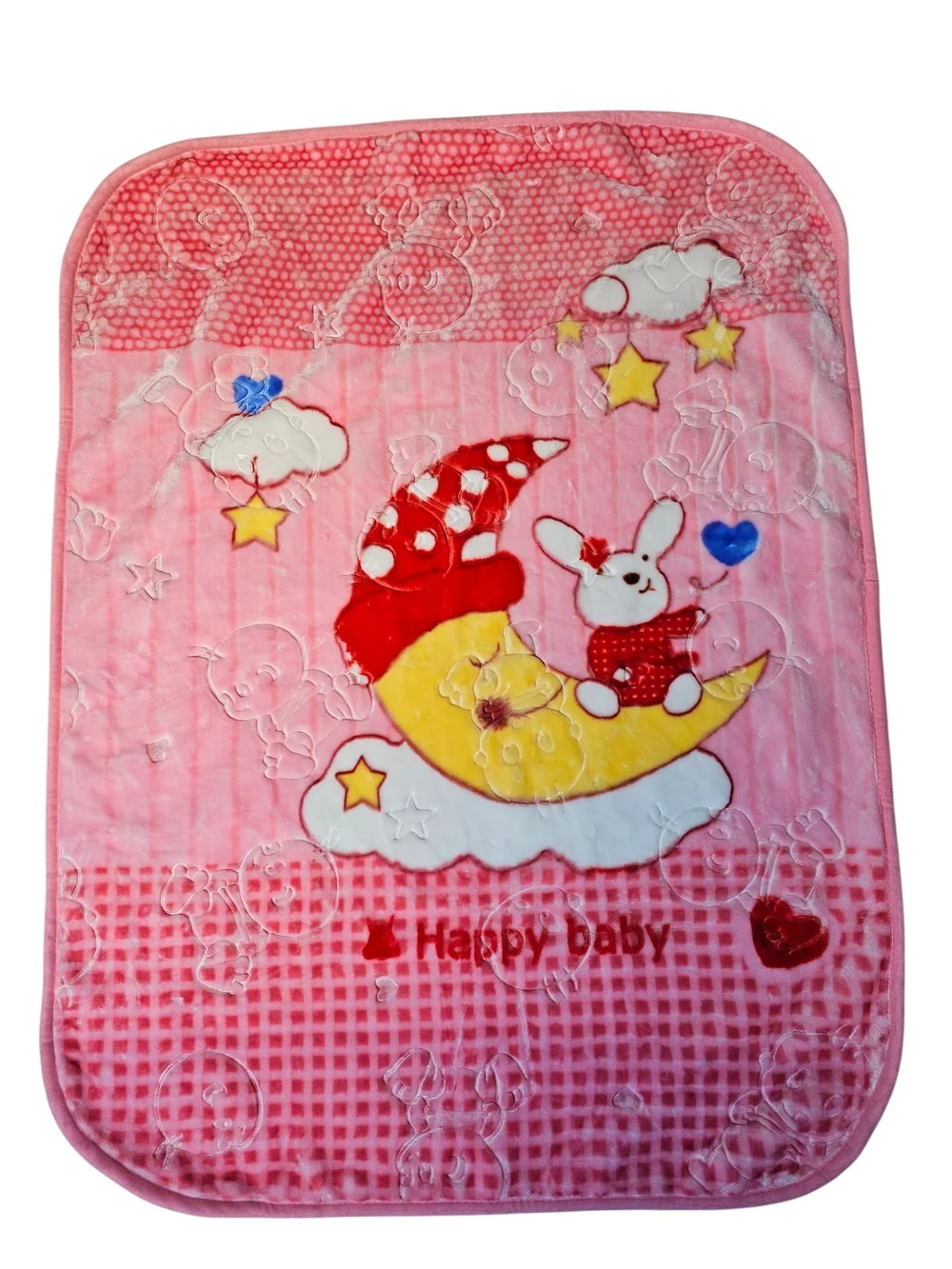 TBI Cloudy Embossed Baby Blanket Pink Bunny Moon 110 X 140 cm NIB